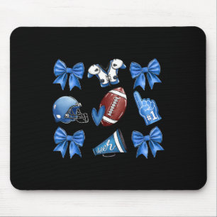 Funny Blue Cheer Football Game Day Coquette Bow To Mouse Pad
