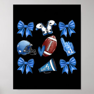 Funny Blue Cheer Football Game Day Coquette Bow To Poster