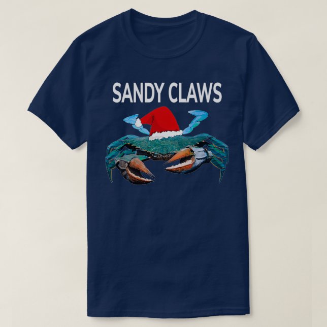 Funny Blue Crab In A Santa Hat Christmas Sandy Cla T-Shirt (Design Front)
