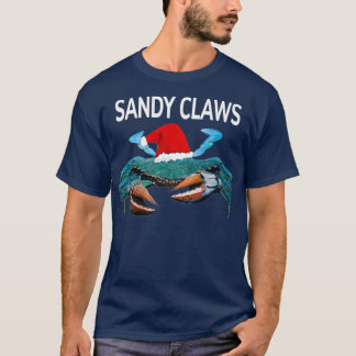 Funny Blue Crab In A Santa Hat Christmas Sandy Cla T-Shirt
