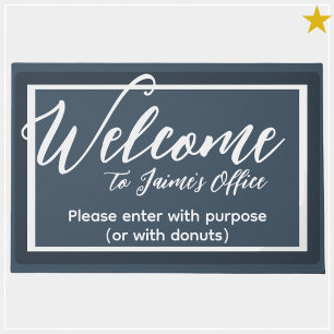 Funny Blue Custom Name Office Workplace Door Mat