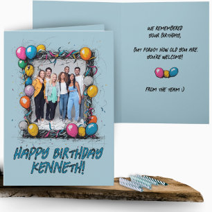 Funny Blue Custom Photo Birthday Card Group Team