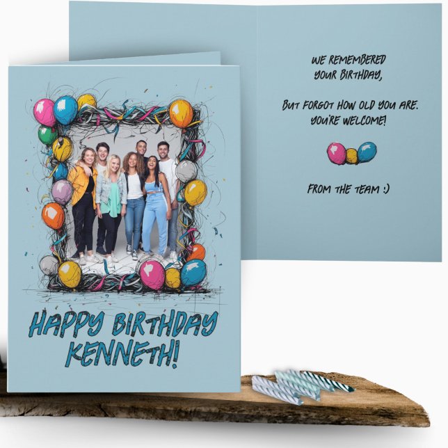 Funny Blue Custom Photo Birthday Card Group Team  (Creator Uploaded)