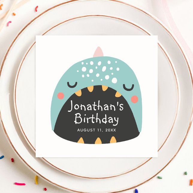 Funny blue dinosaur. Kids dino monster birthday Napkin (Creator Uploaded)