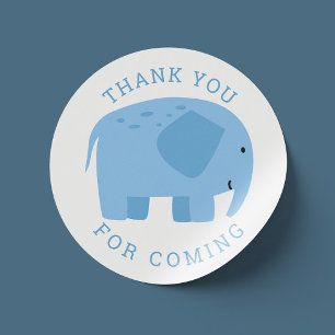 Funny blue elephant. Cute boy animal thank you Classic Round Sticker