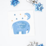 Funny blue elephant. Cute kids / baby boy birthday Napkin<br><div class="desc">Cute kids birthday party or baby 1st birthday Napkins with funny elephant,  moon and stars in pastel blue colour for boy.</div>
