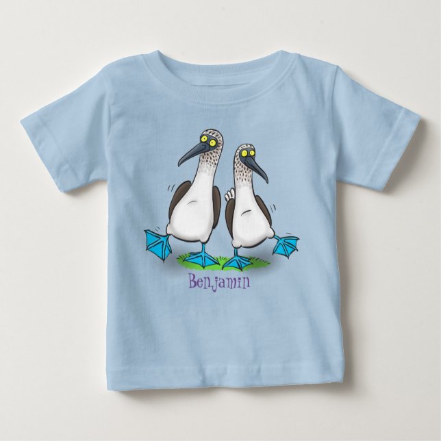 Funny blue footed boobies cartoon illustration baby T-Shirt (Front)
