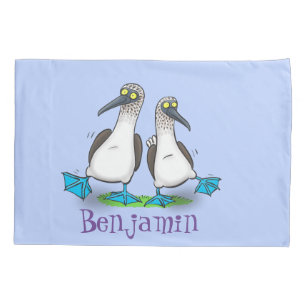 Funny blue footed boobies cartoon illustration pillowcase