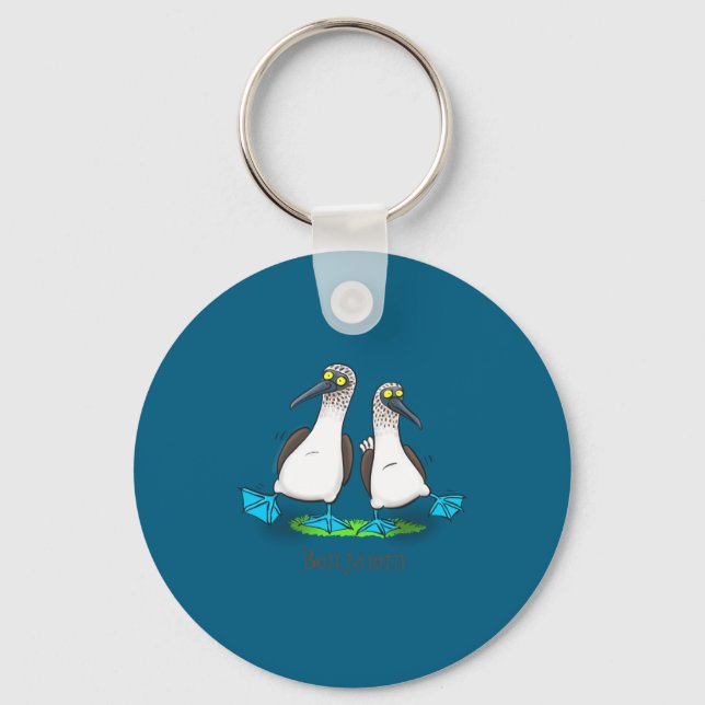 Funny Blue Footed Ies Cartoon Illustration  Key Ring (Front)