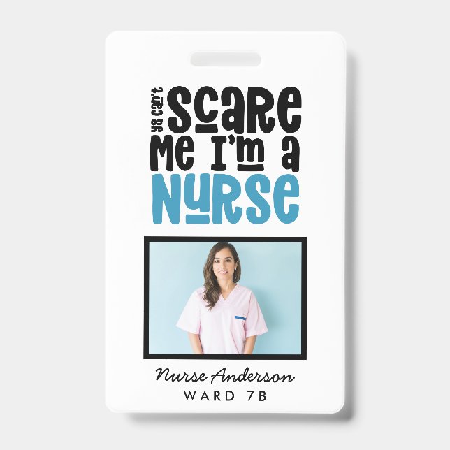 Funny blue girly nurse typography thank you modern ID badge (Front)