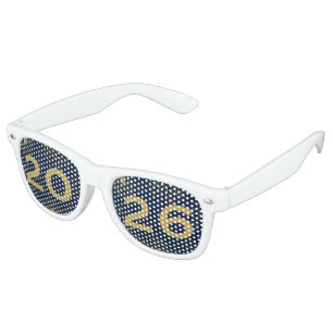 Funny Blue Gold 2025 New Year's Eve Party Retro Sunglasses