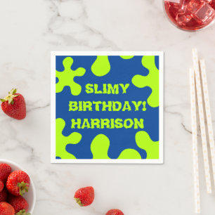 Funny blue green slime custom name birthday napkin