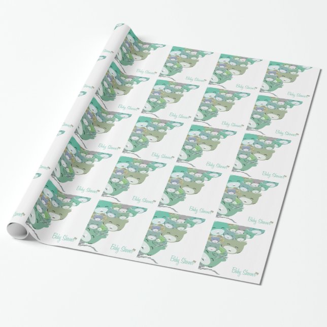 Funny blue infantile kittens, baby to shower wrapping paper (Unrolled)