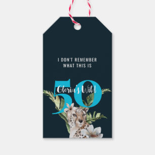 Funny Blue Jungle Leopard 50th Birthday Party   Gift Tags