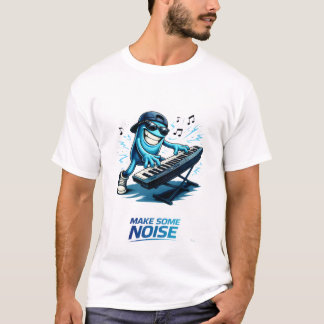 Funny Blue Keyboard Player Character Music T-Shirt