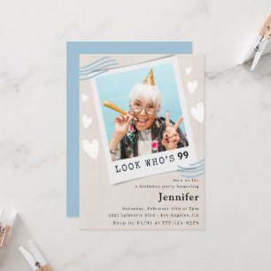 Funny Blue Look who's 99 Photo 99th birthday Invitation