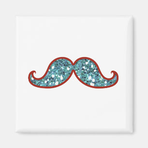 FUNNY BLUE MUSTACHE GLITTER MAGNET