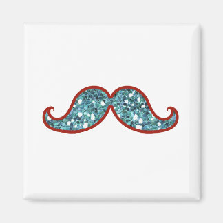 FUNNY BLUE MUSTACHE GLITTER MAGNET