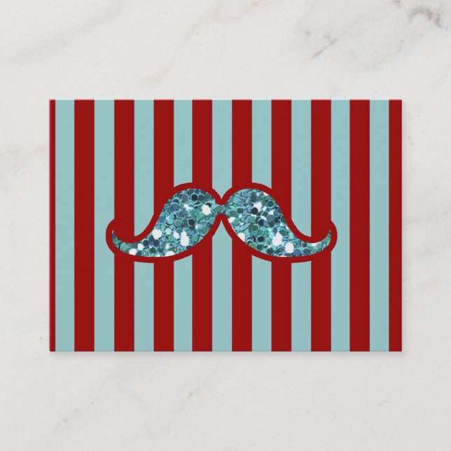 FUNNY BLUE MUSTACHE GLITTER RED STRIPES BUSINESS CARD (Front)
