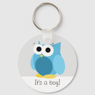 Funny Blue Owl - It's a boy! - Keychain