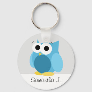 Funny Blue Owl - Personalised Keychain
