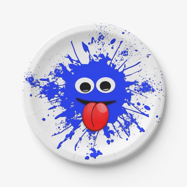 Funny Blue Paint Splat Dude Paper Plate (Front)