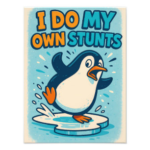 Funny Blue Penguin Ice Skating Quote Design Photo Print