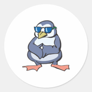 funny blue penguin wearing shades classic round sticker
