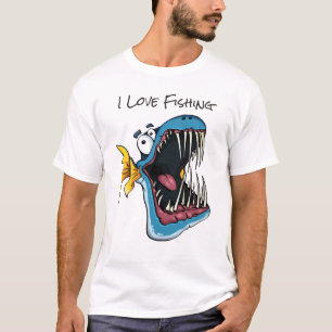 Funny Blue Piranha Fish Fishing Illustration T-Shirt
