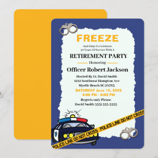 Funny Blue Police Officer Retirement Party  Invita Invitation