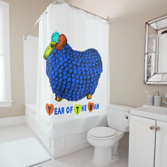 Funny Blue Ram Chinese Year Zodiac Shower C Shower Curtain (In Situ)