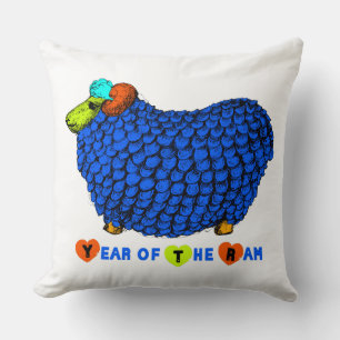 Funny Blue Ram Chinese Year Zodiac Square P Cushion