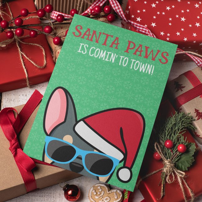 Funny Blue Tan Frenchie Santa Paws Christmas Card (Creator Uploaded)