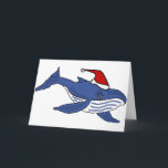 Funny Blue Whale in Santa hat Christmas Art Holiday Card<br><div class="desc">Wonderful artistic blue whale wearing Santa hat Christmas original art design makes a fun unique gift.  Can also add custom text and change background colour when ordering.</div>