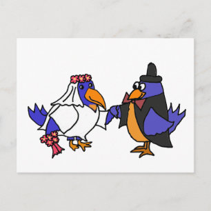 Funny Bluebirds Bride and Groom Wedding Postcard