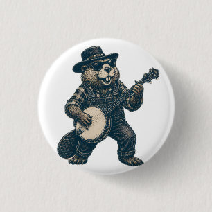 Funny Bluegrass Beaver Vintage Country Music Art 3 Cm Round Badge