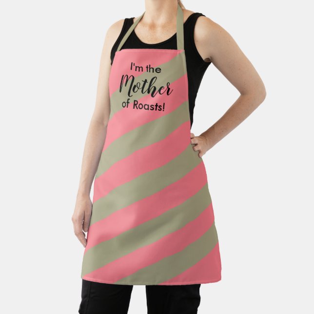  Funny Blush Pink and Sage Green Striped  Apron (Insitu)