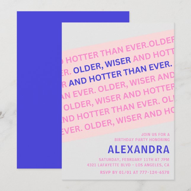 Funny Blush Pink Older Wiser 99th birthday Invitation (Front/Back)