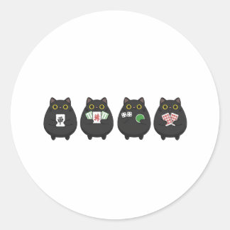 Funny Board Game Night , Mahjong Black Cat Classic Round Sticker