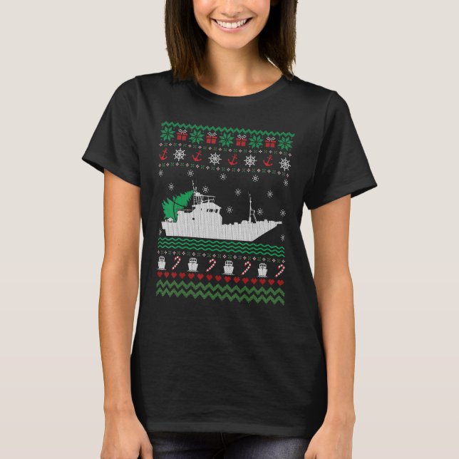 Funny Boat Ugly Christmas Sweater  For Fisherman (Front)