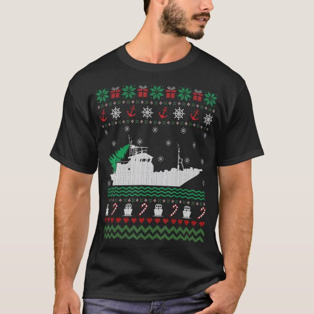 Funny Boat Ugly Christmas Sweater  For Fisherman (Front)