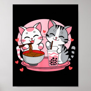 Funny Boba Ramen Cats Kawaii Anime Japan Cute Neko Poster