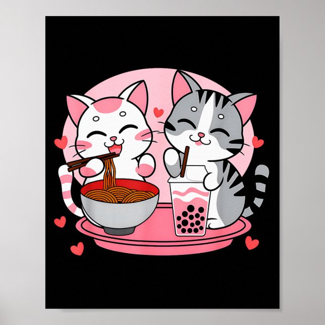 Funny Boba Ramen Cats Kawaii Anime Japan Cute Neko Poster (Front)