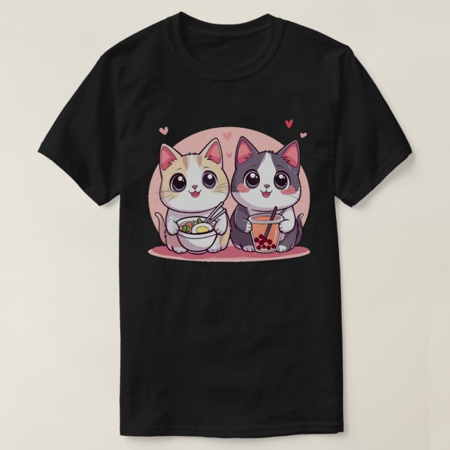 Funny Boba Ramen Cats Kawaii Anime Japan Cute Neko T-Shirt (Design Front)