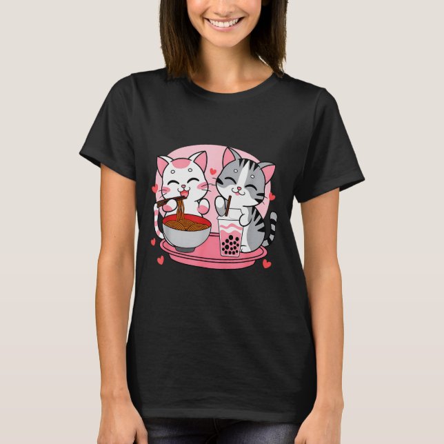 Funny Boba Ramen Cats Kawaii Anime Japan Cute Neko T-Shirt (Front)