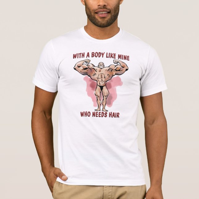 Funny Bodybuilder Posing Bald Head Humour T-Shirt (Front)