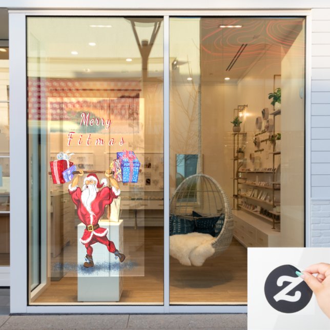 Funny Bodybuilder Santa Claus with Christmas Gifts (Store Window)