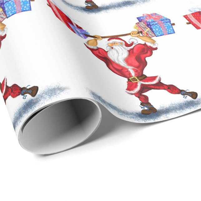 Funny Bodybuilder Santa Claus Wrapping Paper Gift (Roll Corner)