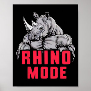 Funny Bodybuilding Rhino Mode Workout Fitness Gym  Poster
