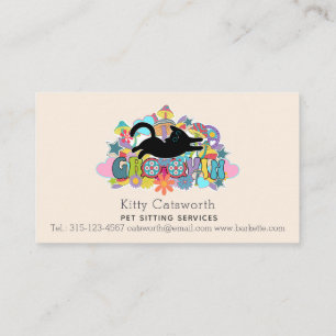 Funny Boho Hippie Retro Pet Sitting Service Business Card
